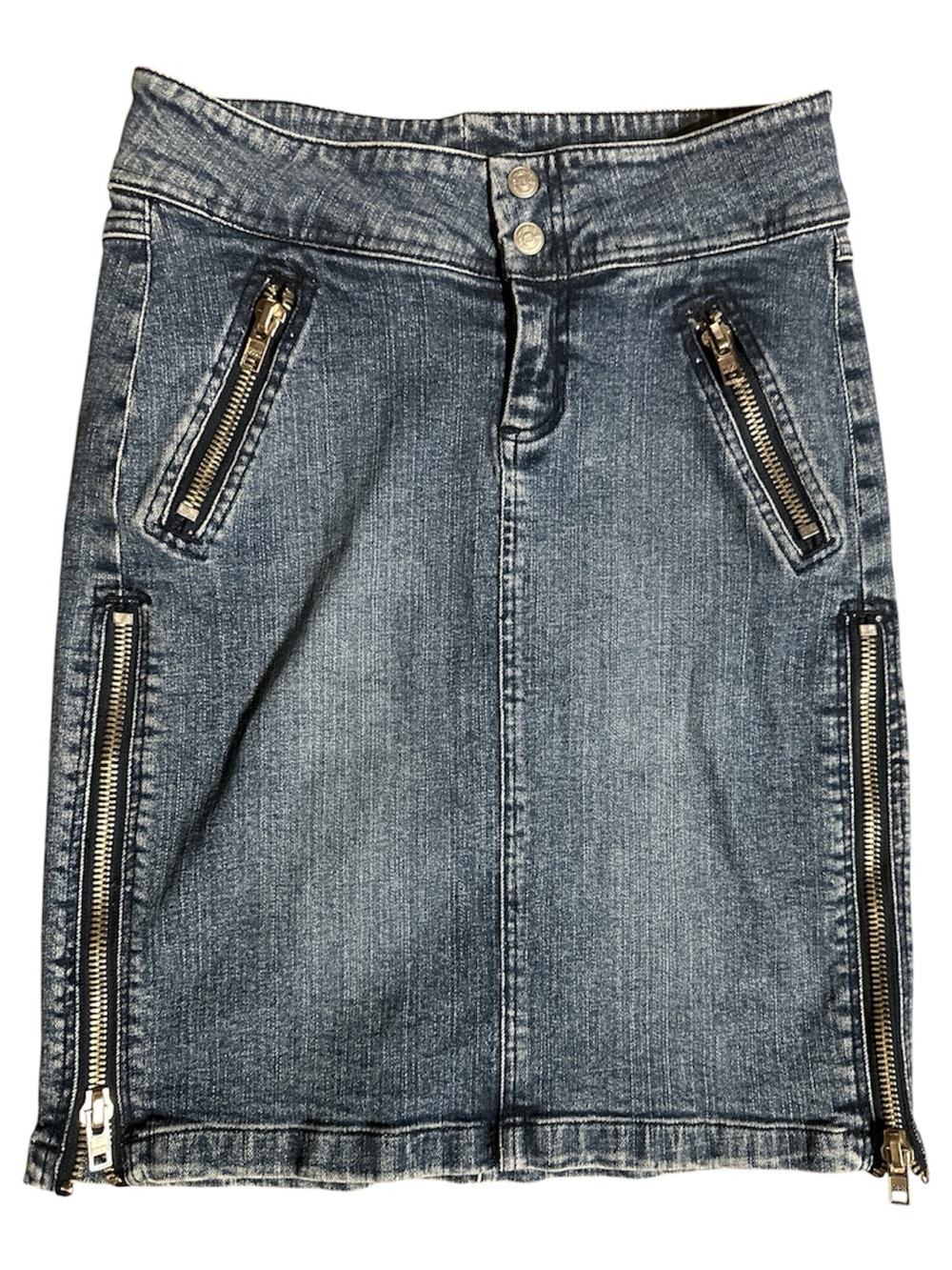 Vintage Y2K Crocker Grunge Moto Jean Skirt with Multiple Zippers. XS 26” W 19” L